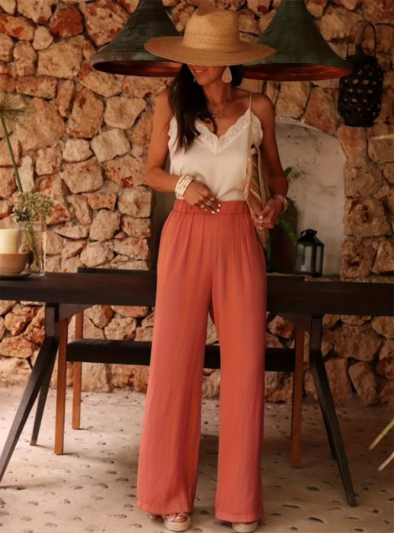 Palazzo Pant Wide - Damskie spodnie z wysokim stanem, z