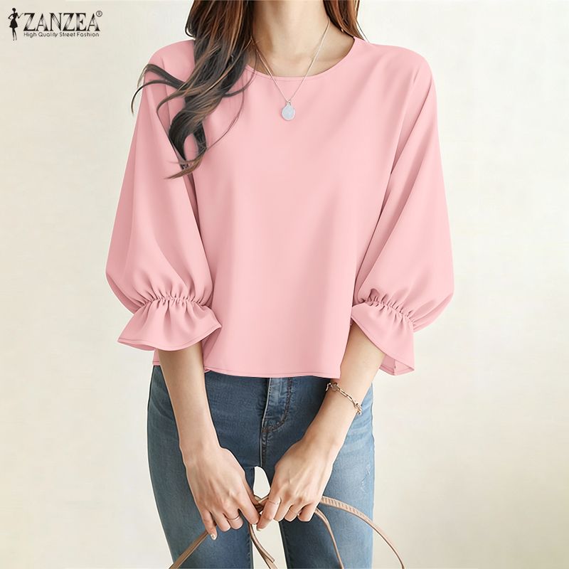 Summer De Clothing - ZANZEA Damskie minimalistyczne bluzki z bufiastymi