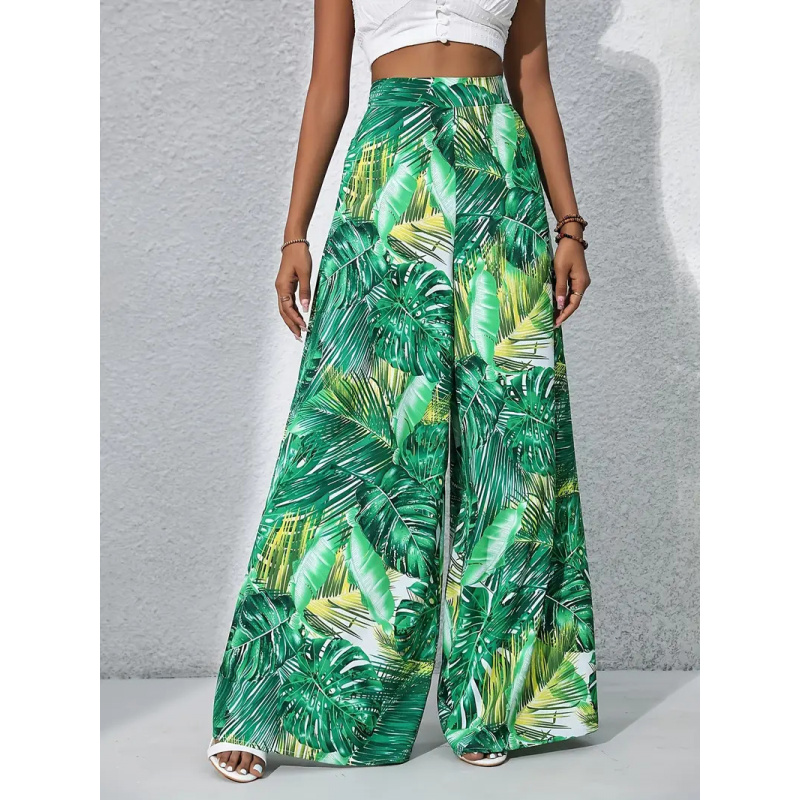 Palazzo Pant Wide - Damskie spodnie z wysokim stanem, z