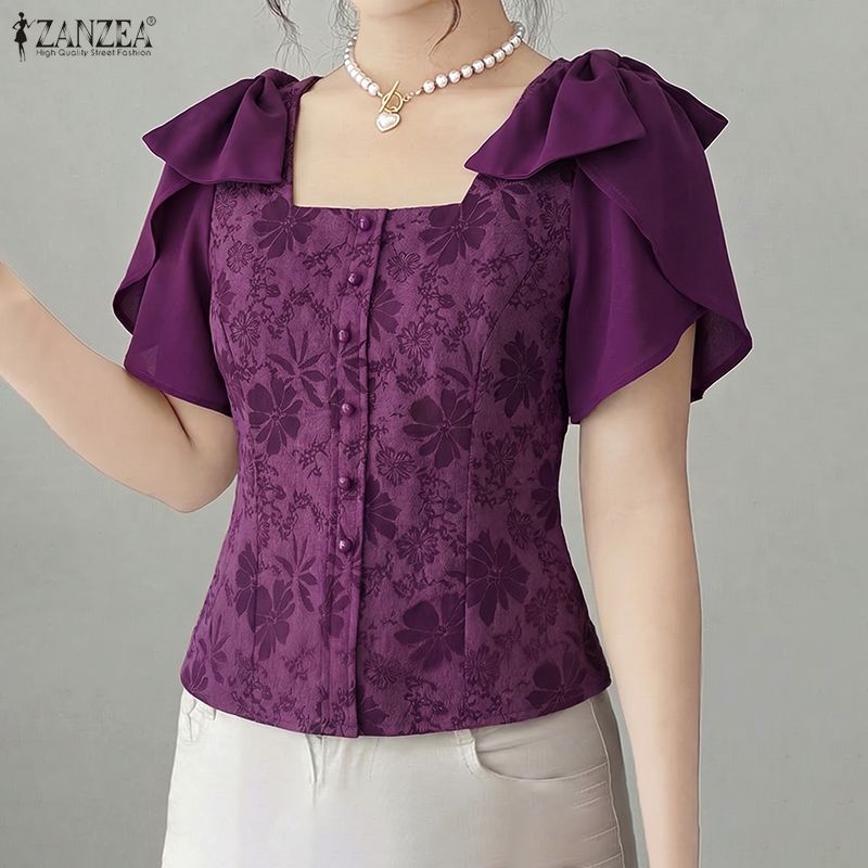 Summer De Clothing - ZANZEA Eleganckie damskie bluzki z żakardowym