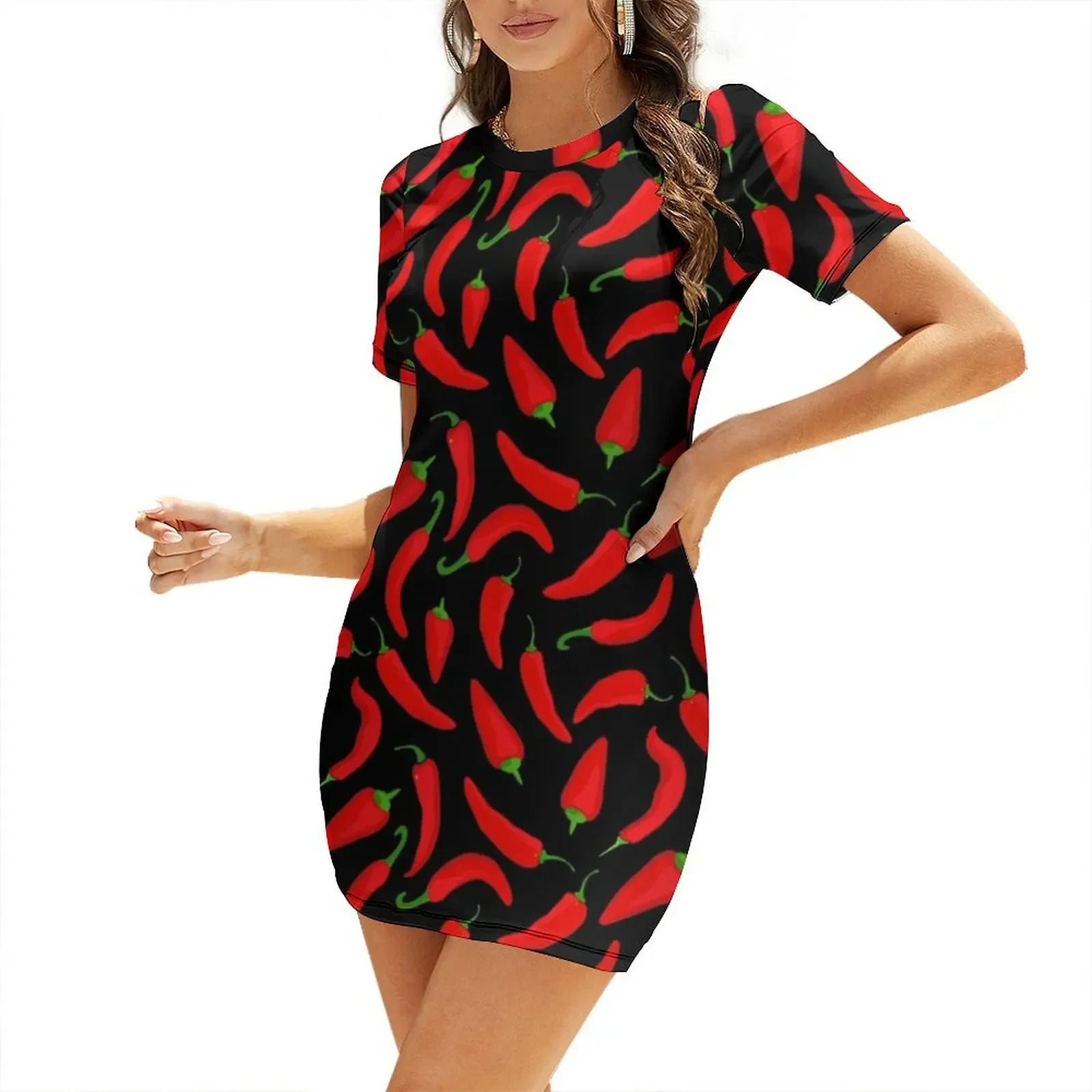 Summer Clothing Online - Wzór czerwonej papryki chili na czarnej