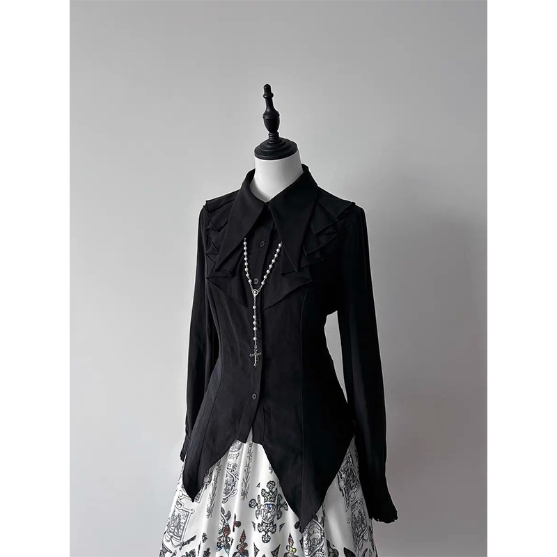 Summer Goth Clothing - Gotyckie Falbanki Czarne Koszule Damskie Kawaii
