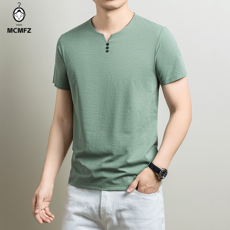 Summer Cloth - Męska koszulka Henley, wygodna, z mieszanki