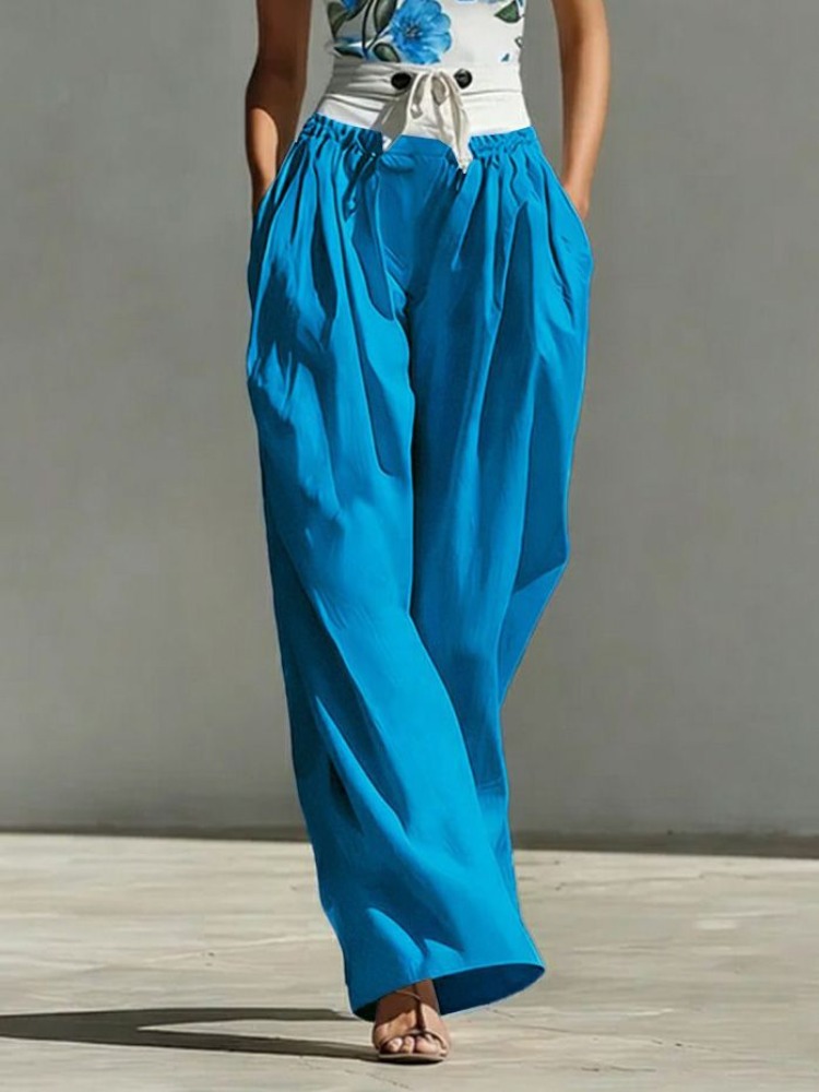 Palazzo Pant Wide - Damskie spodnie Yeezzi, patchworkowe, wiązane w