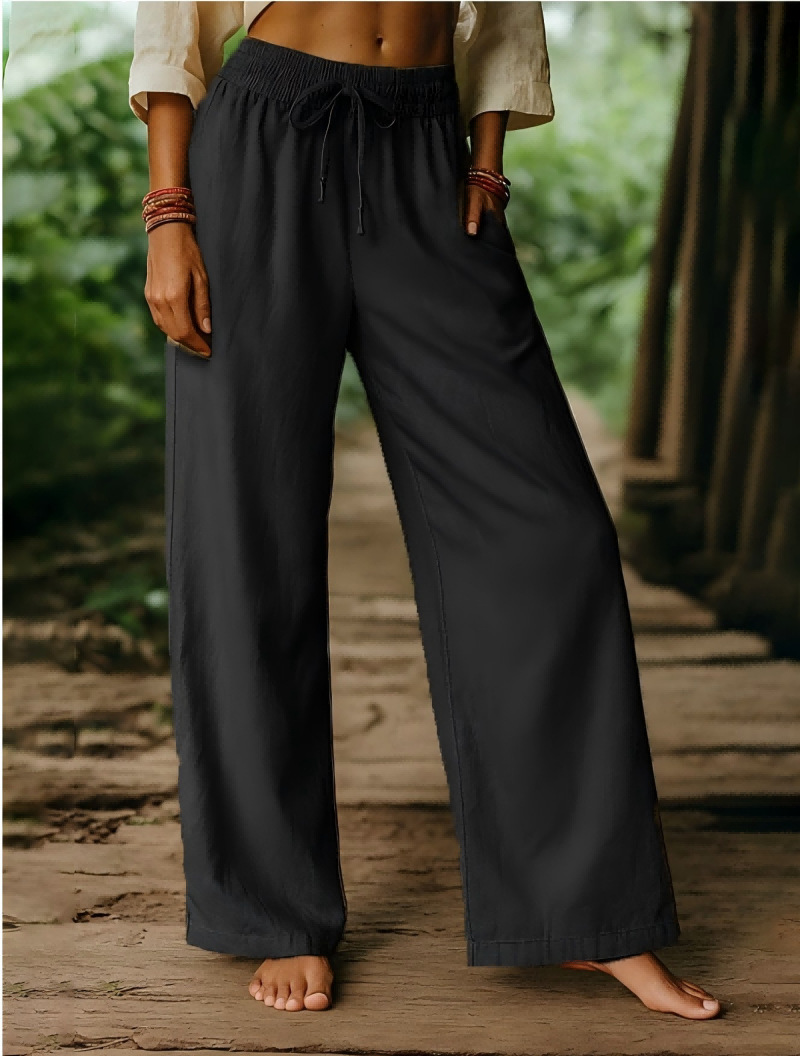 Damskie lniane spodnie z elast – Palazzo Pant Wide recenzja i cena