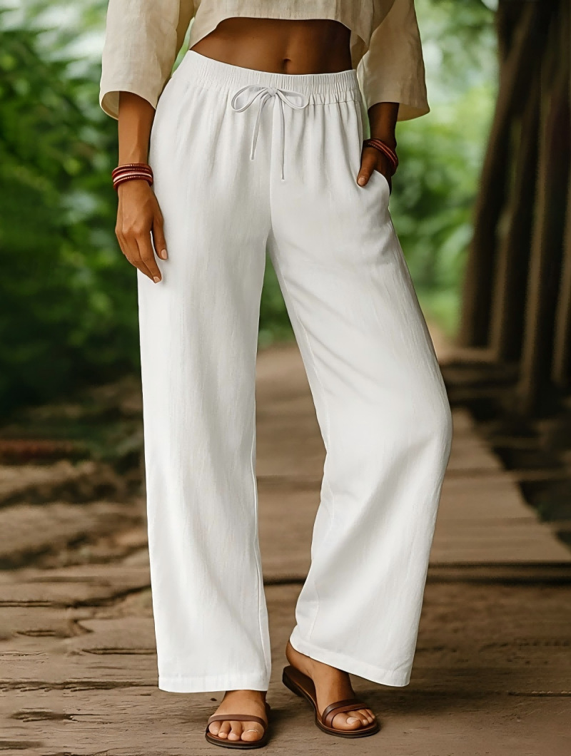 Damskie lniane spodnie z elast – Palazzo Pant Wide recenzja i cena