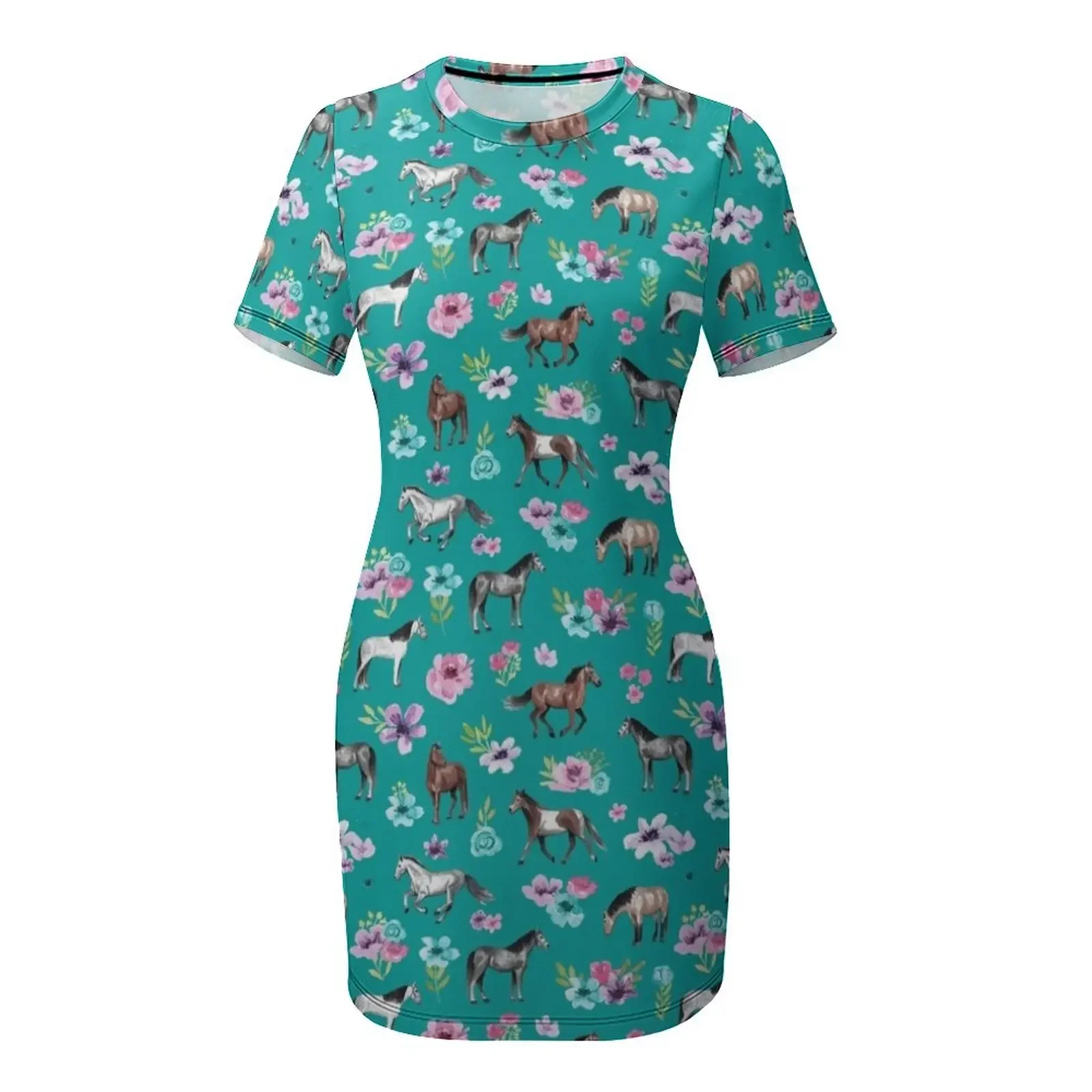 Konie i kwiaty na turkusowym t – Summer Clothing Online recenzja i cena