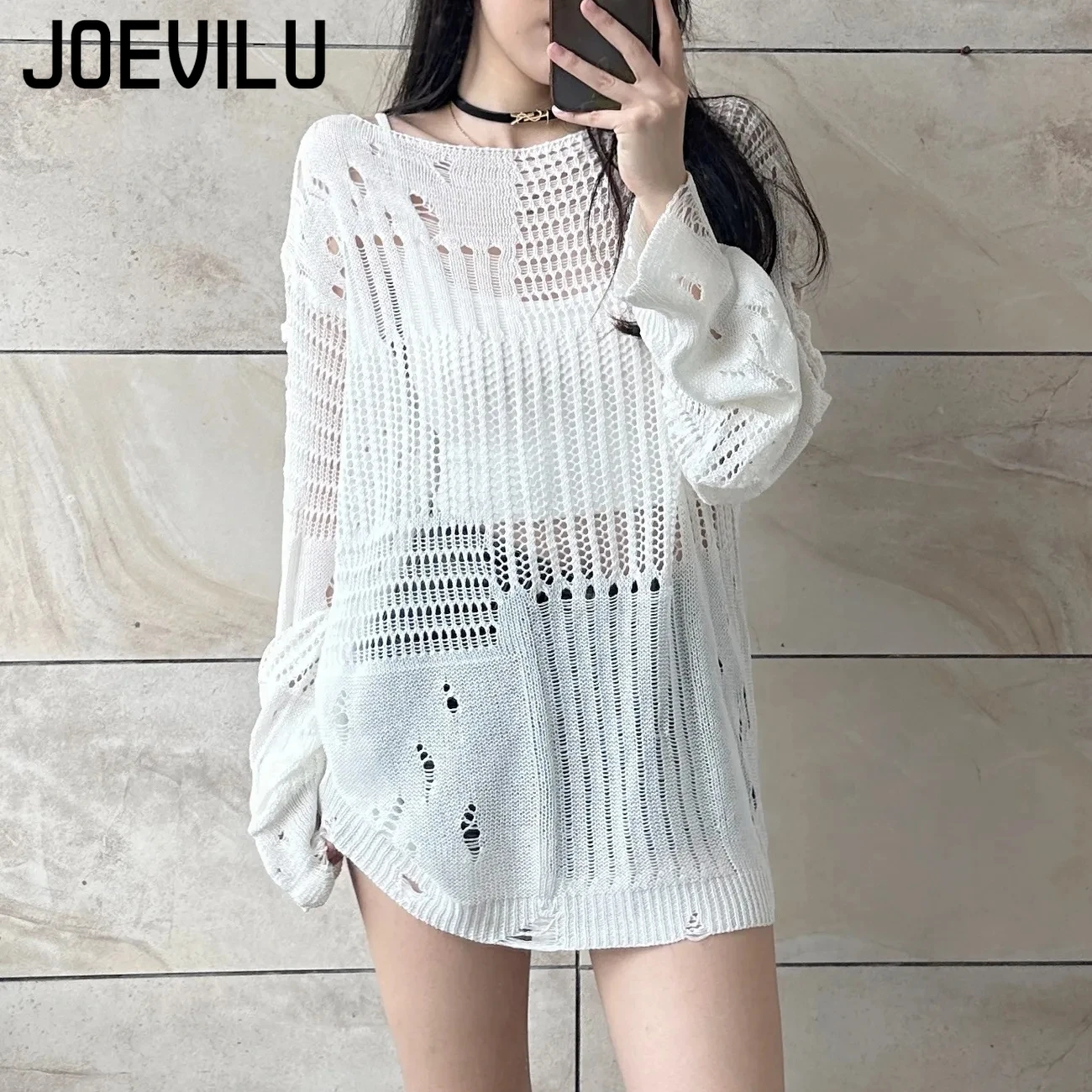 JOEVILU Hollow dzianinowa bluz – Summer Goth Clothing recenzja i cena