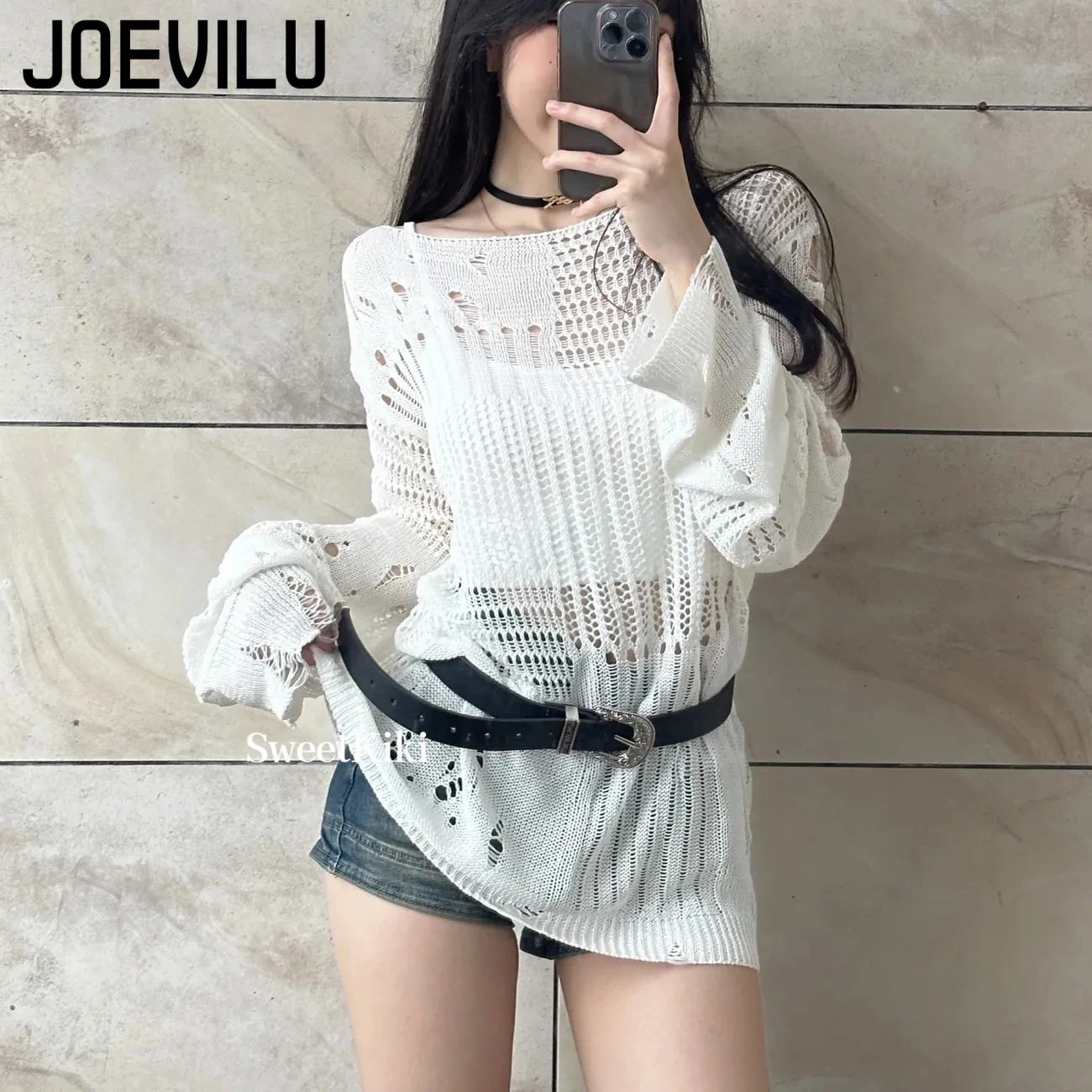 JOEVILU Hollow dzianinowa bluz – Summer Goth Clothing recenzja i cena